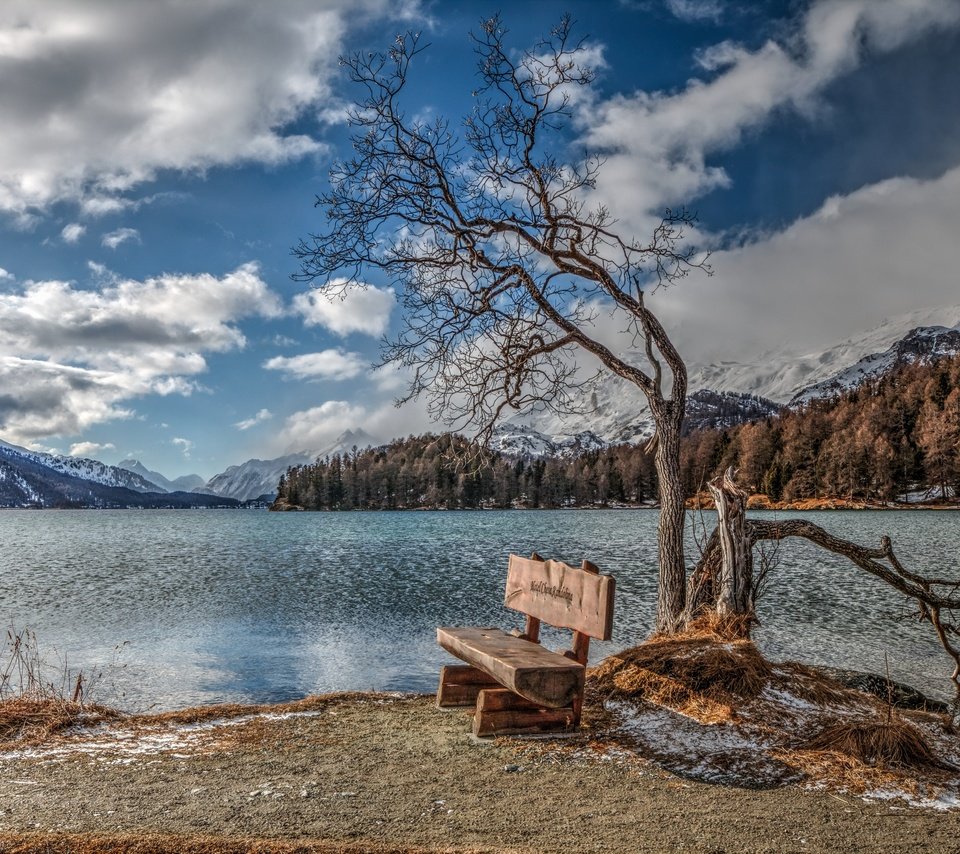 Обои озеро, природа, скамья, lake, nature, bench разрешение 2880x1923 Загрузить