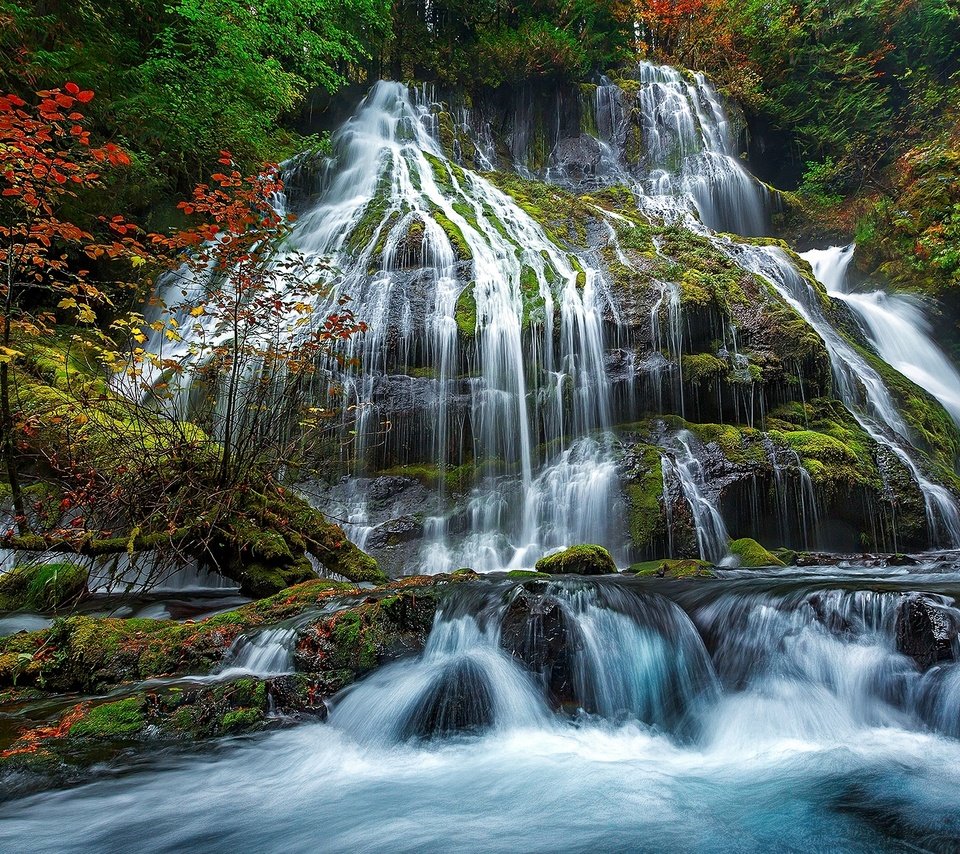 Обои вода, камни, водопад, осень, поток, мох, water, stones, waterfall, autumn, stream, moss разрешение 2048x1309 Загрузить