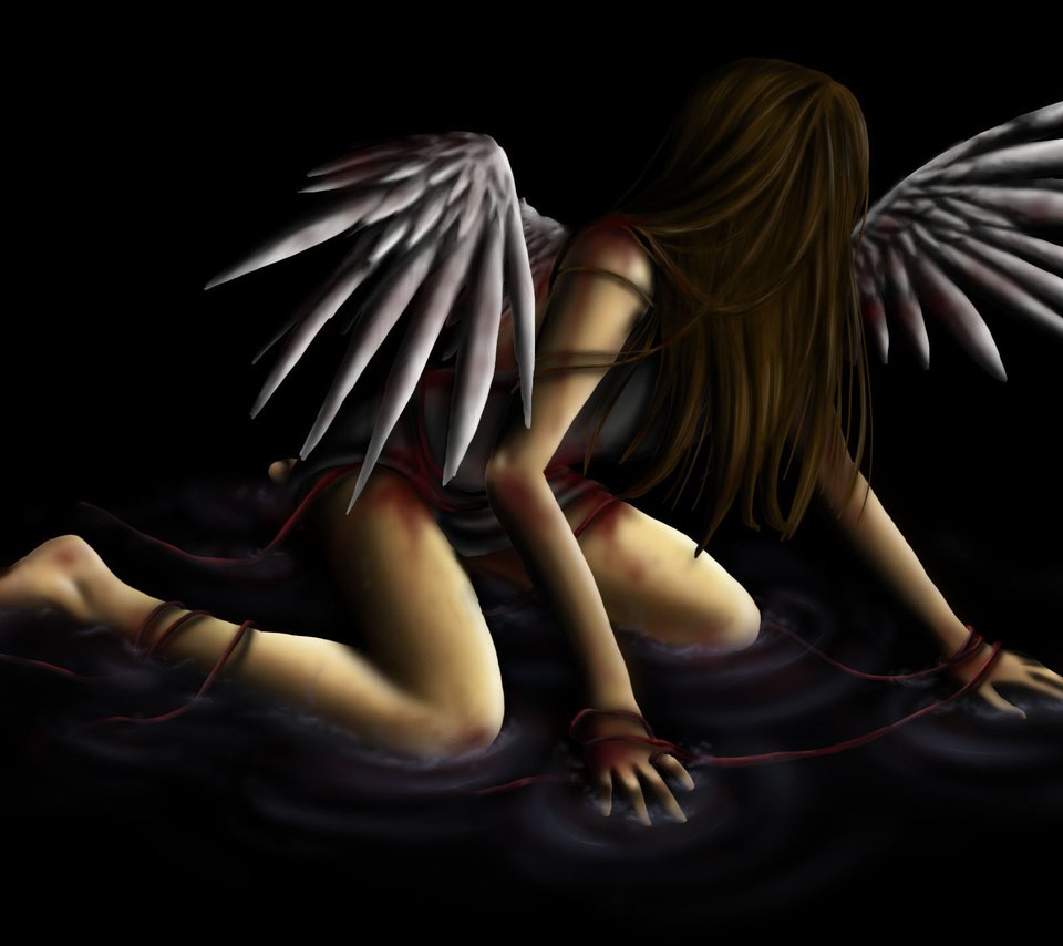 Обои вода, девушка, фантастика, крылья, ангел, черный фон, water, girl, fiction, wings, angel, black background разрешение 2310x1403 Загрузить