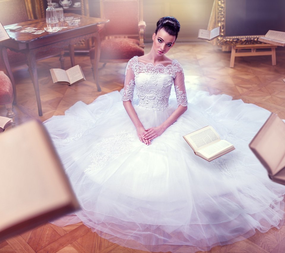 Обои платье, невеста, vita vecera, flying books, dress, the bride разрешение 2048x1367 Загрузить