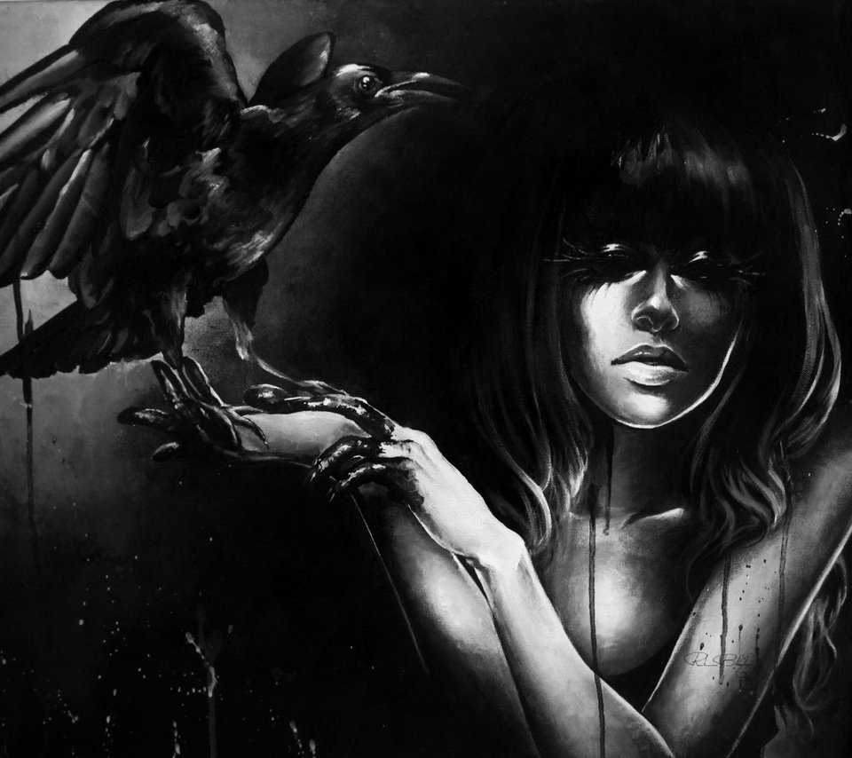 Обои арт, девушка, фэнтези, ворон, фантазии, artwork, art, girl, fantasy, raven разрешение 1932x1484 Загрузить