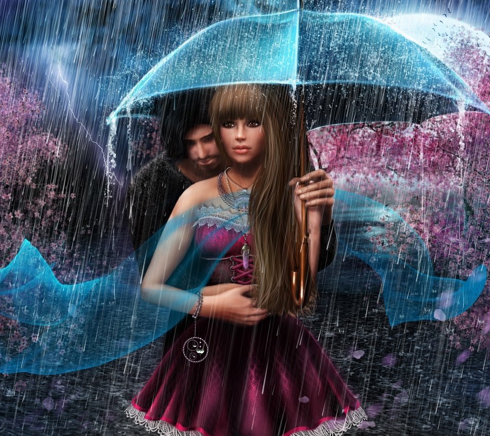 Обои девушка, сакура, молния, нежность, взгляд, объятия, парень, дождь, любовь, романтика, зонт, girl, sakura, lightning, tenderness, look, hugs, guy, rain, love, romance, umbrella разрешение 2560x1800 Загрузить