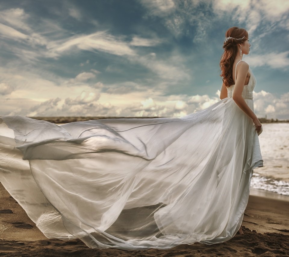 Обои море, платье, азиатка, невеста, sea, dress, asian, the bride разрешение 1920x1243 Загрузить