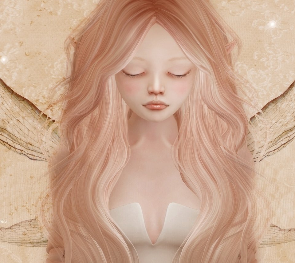 Обои грусть, крылья, девочка, фея, волосы, эльф, личико, sadness, wings, girl, fairy, hair, elf, face разрешение 2048x1080 Загрузить