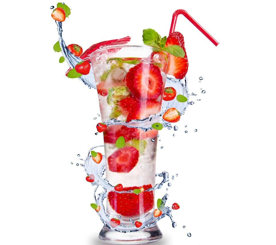 Обои вода, мята, клубника, коктейль, water, mint, strawberry, cocktail разрешение 2880x2346 Загрузить