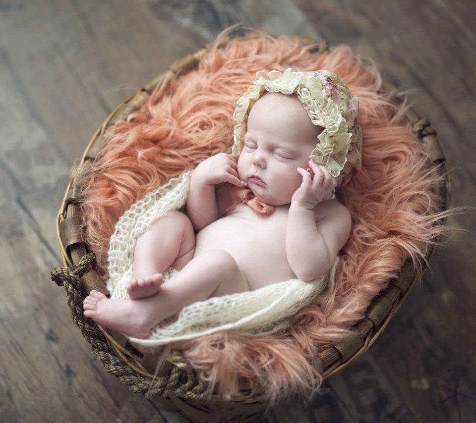 Обои сон, девочка, корзина, ребенок, младенец, чепчик, малышка, sleep, girl, basket, child, baby, cap разрешение 4500x3000 Загрузить