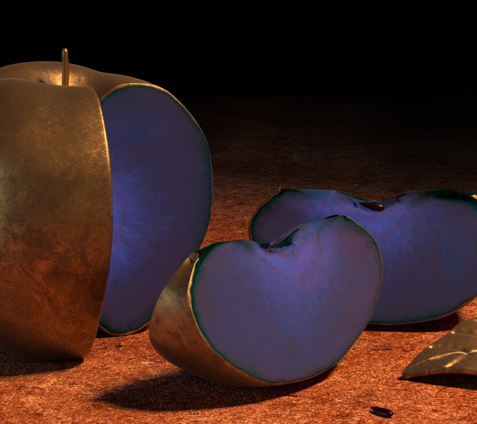 Обои металл, яблоко, синее, 3д, metal, apple, blue, 3d разрешение 1920x1080 Загрузить