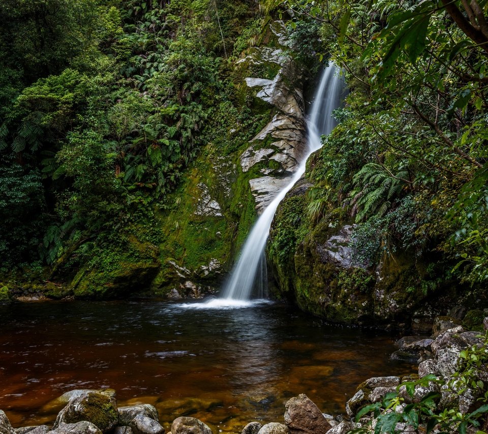 Обои камни, лес, ручей, кусты, водопад, мох, новая зеландия, hokitika, stones, forest, stream, the bushes, waterfall, moss, new zealand разрешение 2880x2046 Загрузить