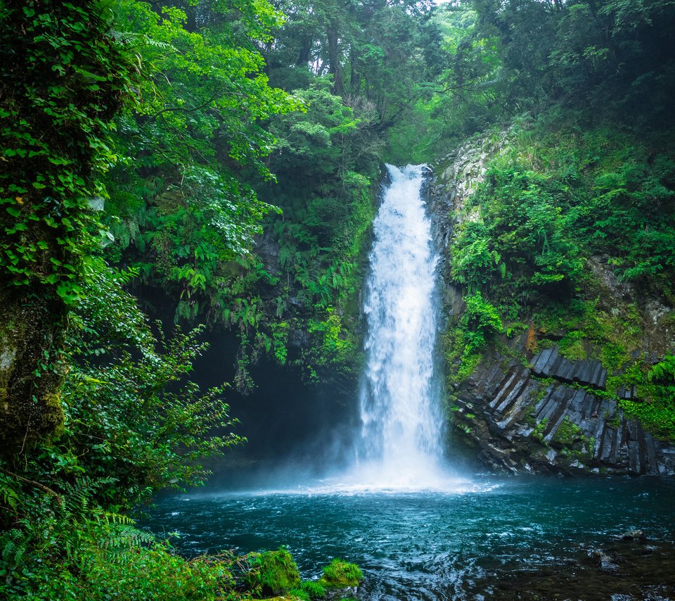 Обои природа, лес, водопад, япония, nature, forest, waterfall, japan разрешение 3840x2400 Загрузить