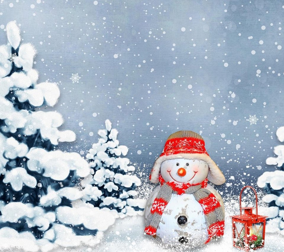 Обои снег, новый год, зима, снеговик, фонарь, рождество, снегопад, snow, new year, winter, snowman, lantern, christmas, snowfall разрешение 2560x1600 Загрузить