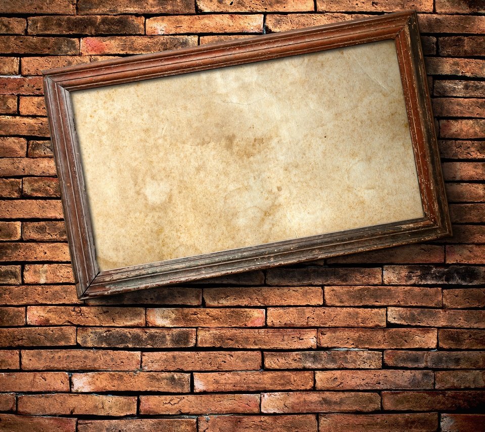 Обои стена, кирпич, рамка, кирпичи, кадр, висит, кирпичная стена, wall, brick, frame, bricks, hanging, brick wall разрешение 2997x2997 Загрузить