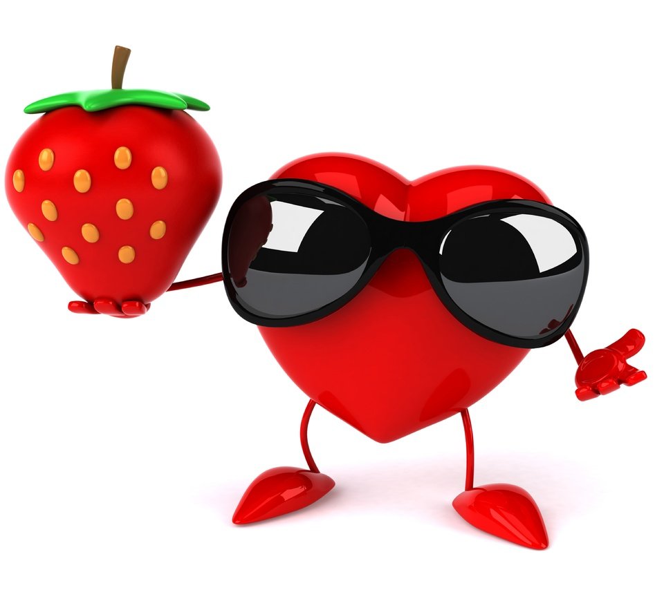 Обои клубника, очки, сердце, солнечные очки, 3d art, ренденринг, забавная, сердечка, strawberry, glasses, heart, sunglasses, rendering, funny разрешение 6000x4000 Загрузить