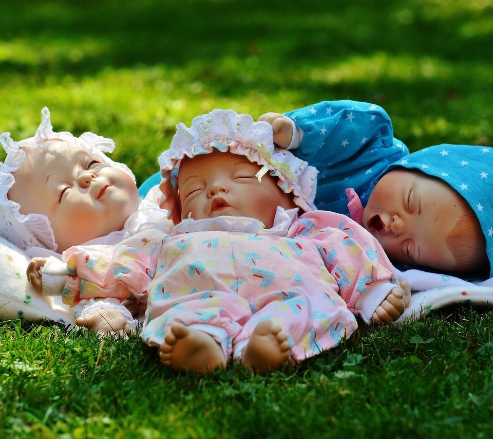 Обои трава, дети, игрушки, малыши, куклы, новорожденные, grass, children, toys, kids, doll, newborns разрешение 2000x1330 Загрузить