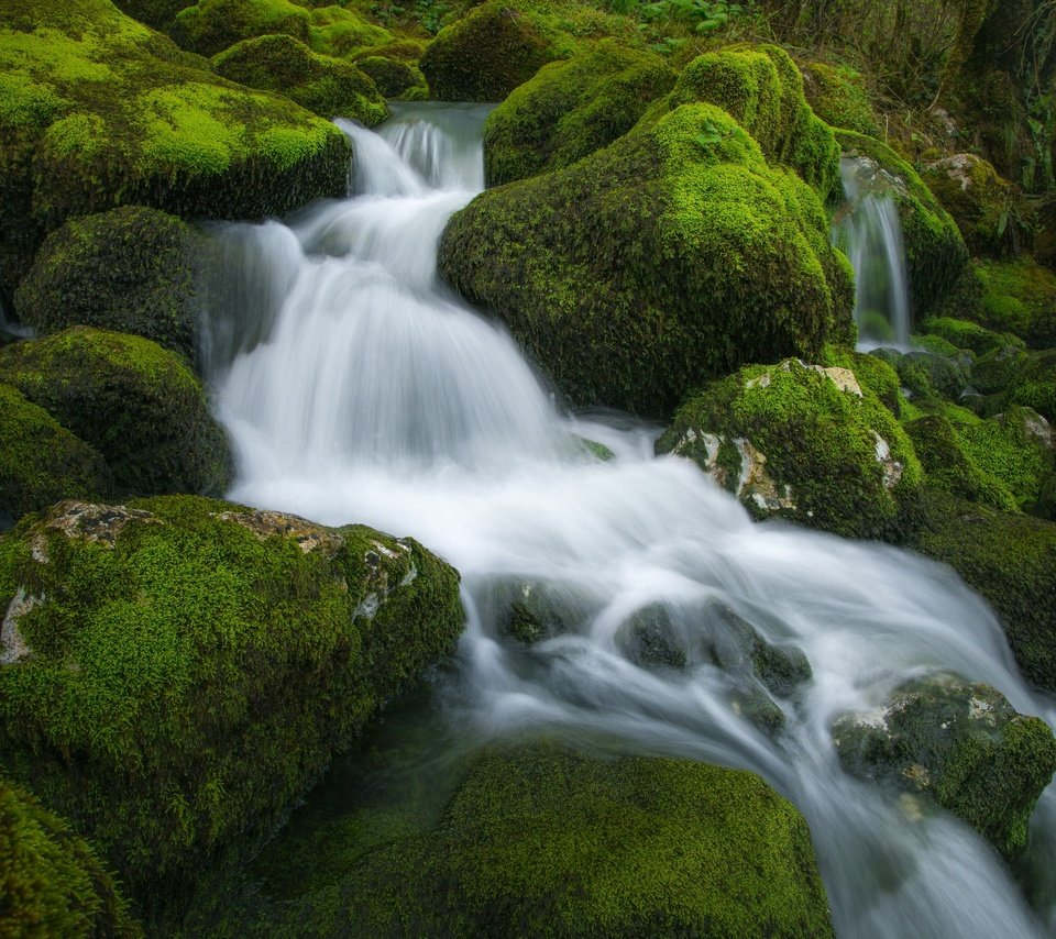 Обои вода, камни, поток, мох, water, stones, stream, moss разрешение 2048x1365 Загрузить