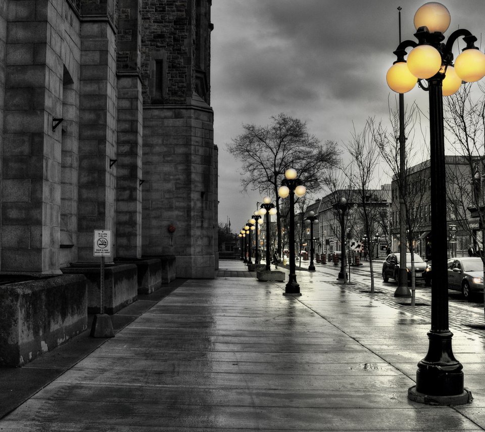 Обои дорога, улица, фонарь, пасмурно, после дождя, road, street, lantern, overcast, after the rain разрешение 1920x1080 Загрузить