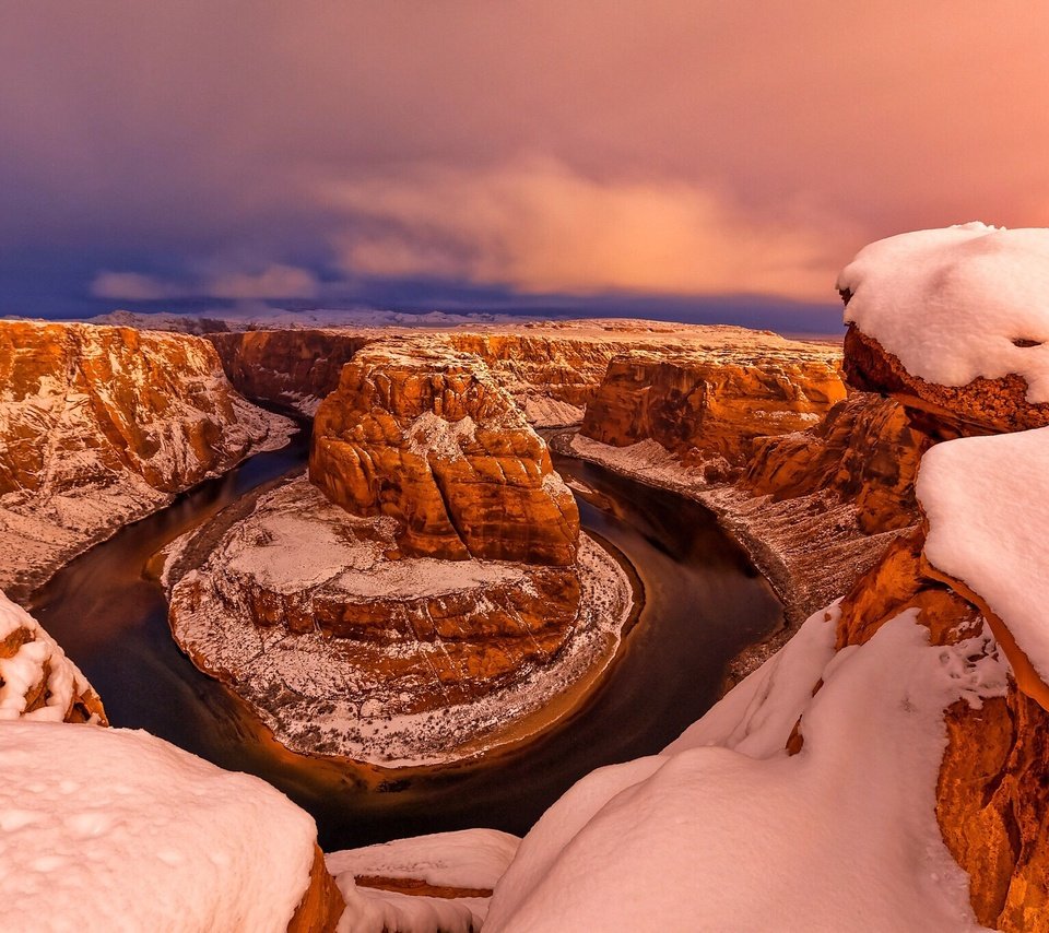 Обои закат, зима, каньон, сша, глен-каньон, штат аризона, sunset, winter, canyon, usa, glen canyon, arizona разрешение 2048x1366 Загрузить