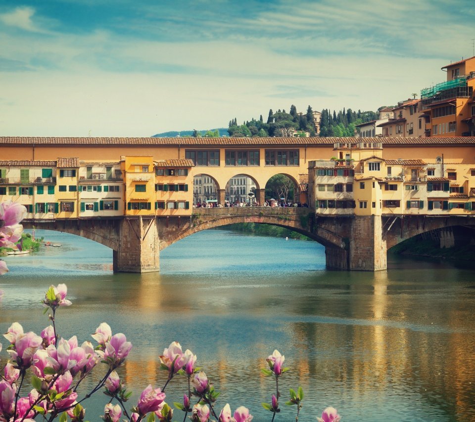 Обои цветение, ponte vecchio, панорама, мост, город, италия, весна, флоренция, европа, flowering, panorama, bridge, the city, italy, spring, florence, europe разрешение 5040x3416 Загрузить