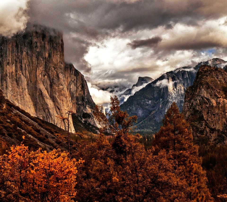 Обои деревья, горы, осень, сша, калифорния, йосемити, trees, mountains, autumn, usa, ca, yosemite разрешение 2048x1365 Загрузить