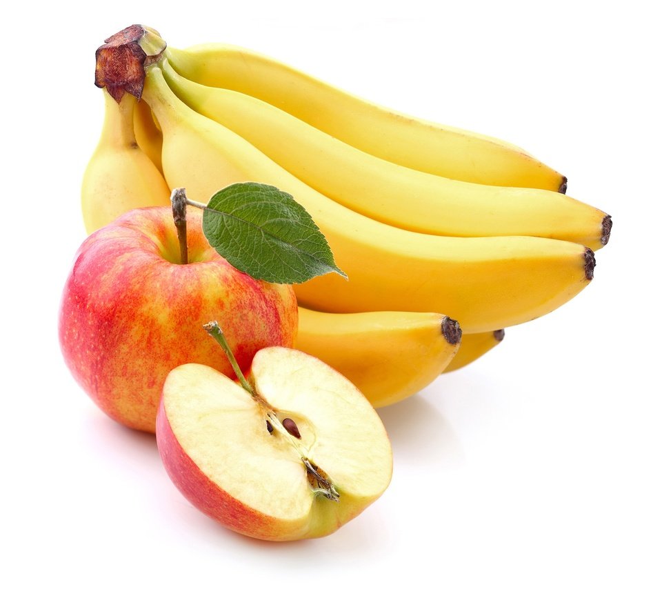 Обои фрукты, яблоки, белый фон, бананы, fruit, apples, white background, bananas разрешение 3200x2000 Загрузить