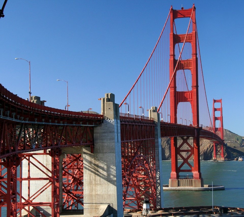 Обои мост, залив, сша, сан-франциско, опора, золотые ворота, bridge, bay, usa, san francisco, support, golden gate разрешение 2048x1331 Загрузить