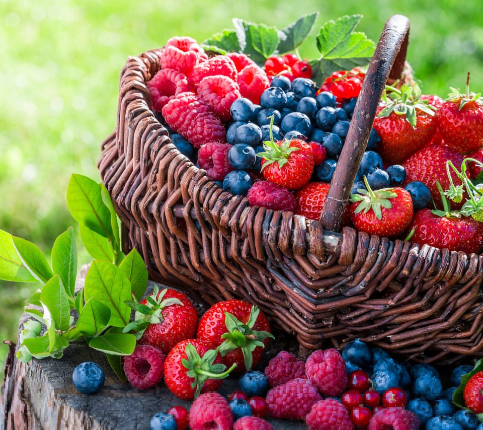 Обои малина, клубника, корзина, ягоды, черника, raspberry, strawberry, basket, berries, blueberries разрешение 3840x2400 Загрузить