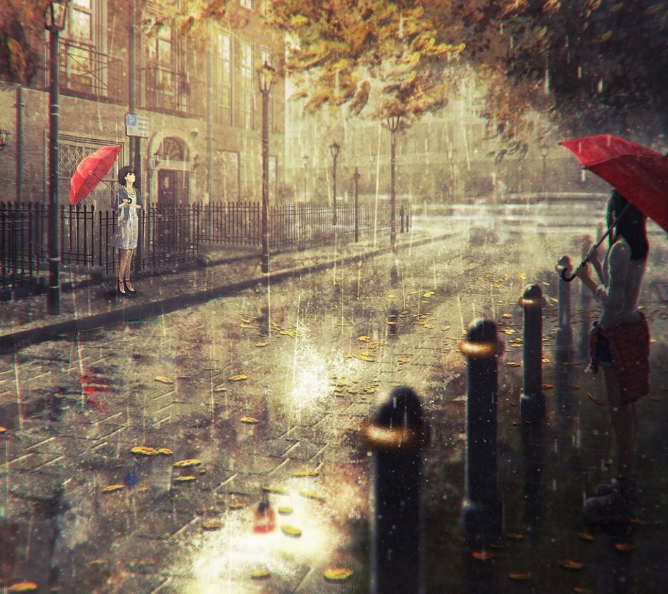 Обои аниме, дождь, зонт, зонтик, городской пейзаж, аниме девушки, anime, rain, umbrella, the urban landscape, anime girls разрешение 1920x1200 Загрузить
