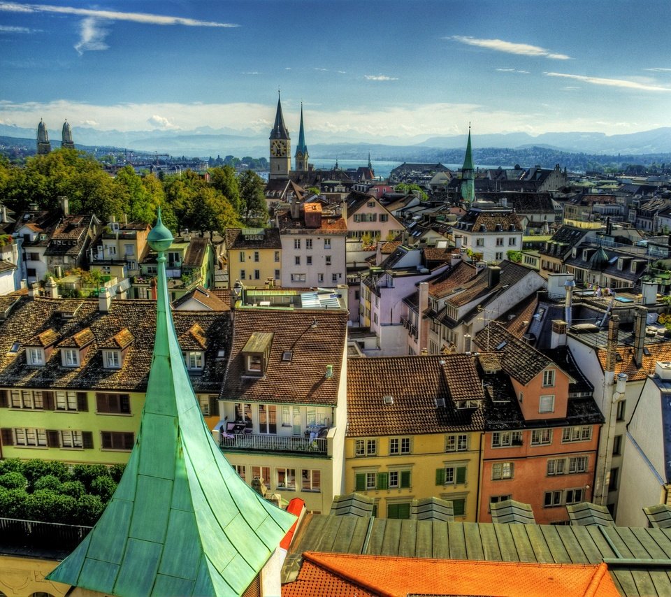 Обои панорама, город, швейцария, здания, цюрих, panorama, the city, switzerland, building, zurich разрешение 2238x1600 Загрузить