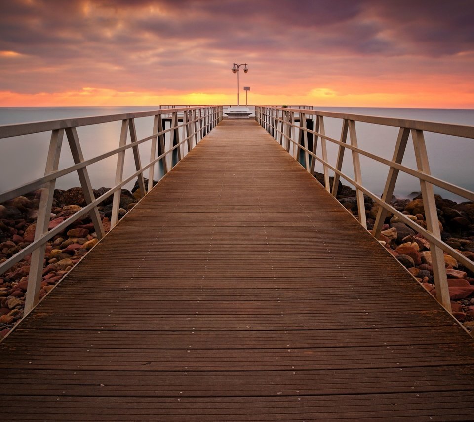 Обои небо, облака, мостик, закат, море, горизонт, пирс, причал, the sky, clouds, the bridge, sunset, sea, horizon, pierce, pier разрешение 5184x3456 Загрузить