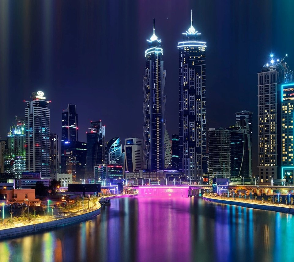 Обои ночь, огни, город, дубай, оаэ, night, lights, the city, dubai, uae разрешение 1920x1200 Загрузить