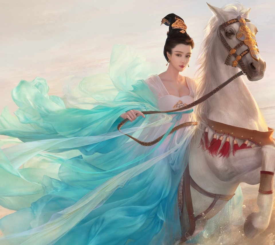 Обои арт, лошадь, девушка, фэнтези, всадница, asian princess, art, horse, girl, fantasy, rider разрешение 2880x1800 Загрузить