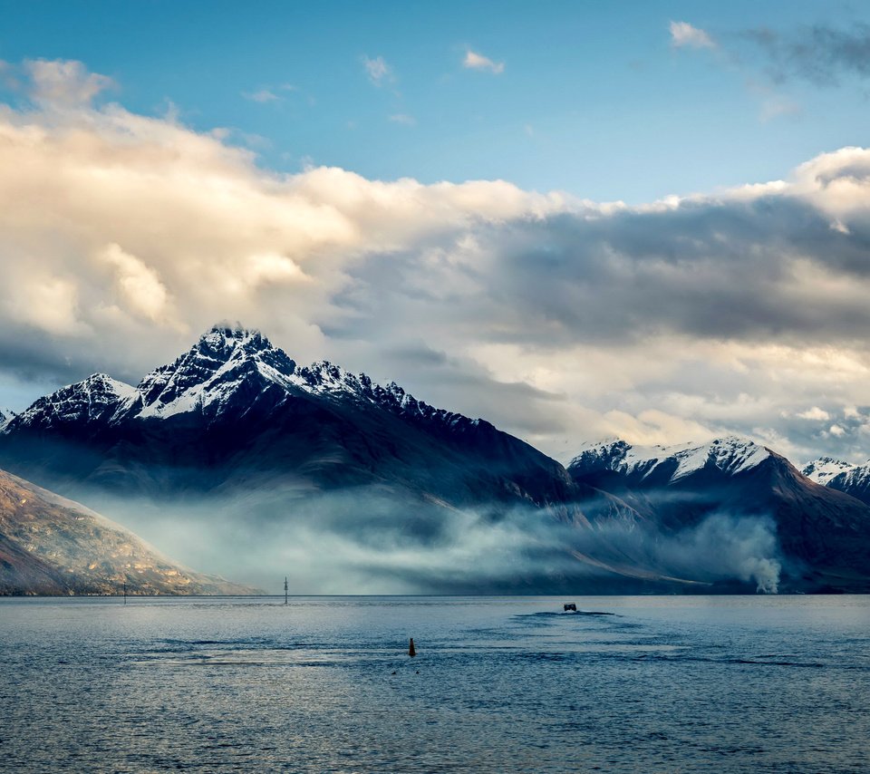 Обои небо, облака, горы, море, новая зеландия, the sky, clouds, mountains, sea, new zealand разрешение 2700x1800 Загрузить