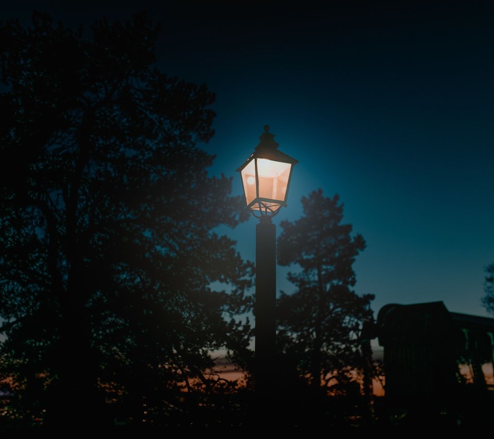 Обои свет, ночь, деревья, улица, фонарь, столб, light, night, trees, street, lantern, post разрешение 6480x4320 Загрузить