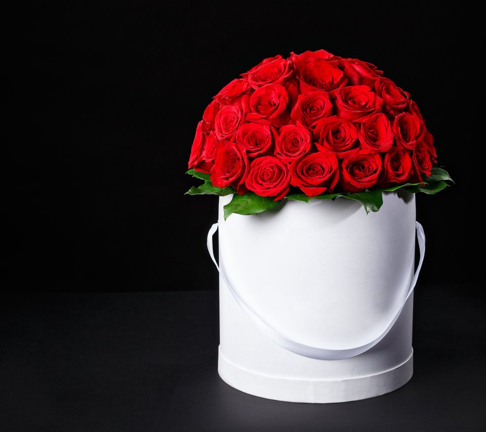 Обои цветы, розы, букет, коробка, красные розы, flowers, roses, bouquet, box, red roses разрешение 5472x3648 Загрузить