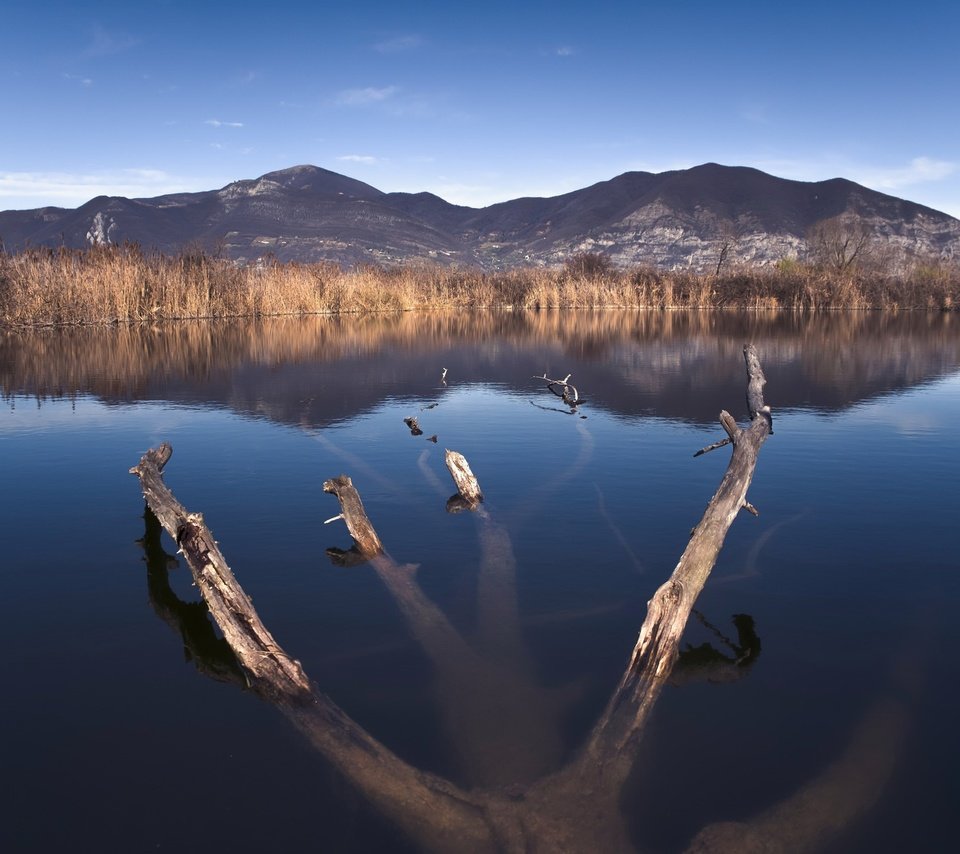 Обои небо, озеро, горы, природа, дерево, пейзаж, горизонт, горный хребет, the sky, lake, mountains, nature, tree, landscape, horizon, mountain range разрешение 2007x1307 Загрузить