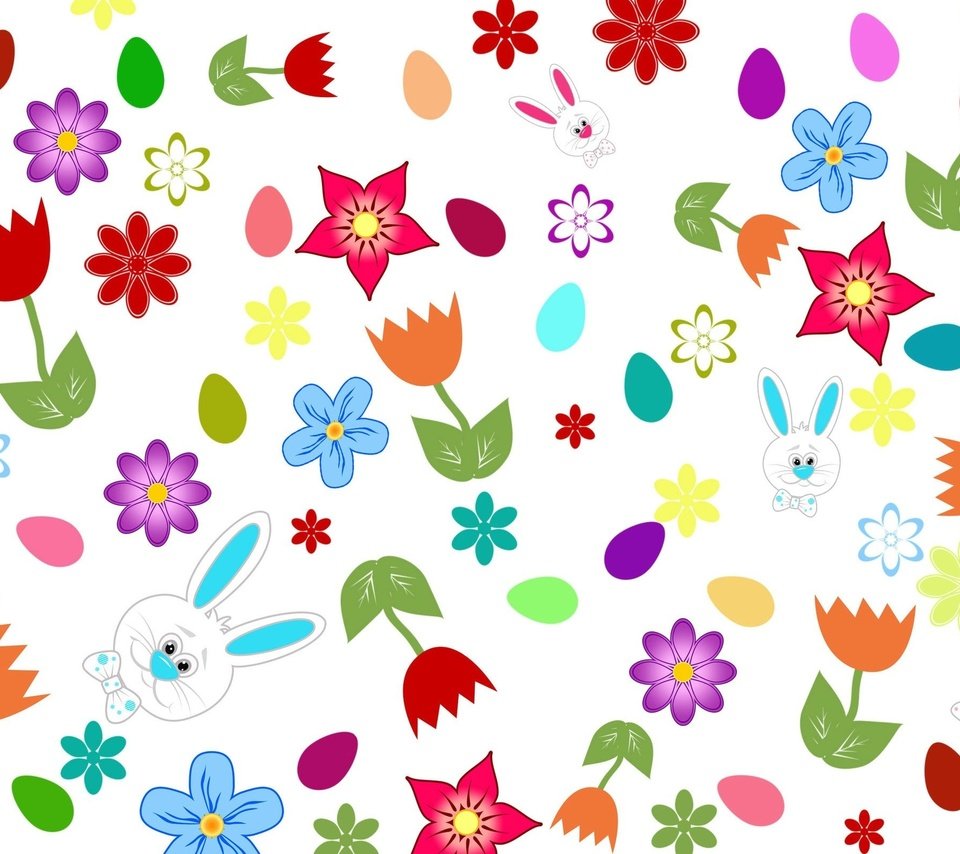 Обои цветы, обои, кролики, пасха, яйца, зайчики, flowers, wallpaper, rabbits, easter, eggs, bunnies разрешение 2560x1600 Загрузить