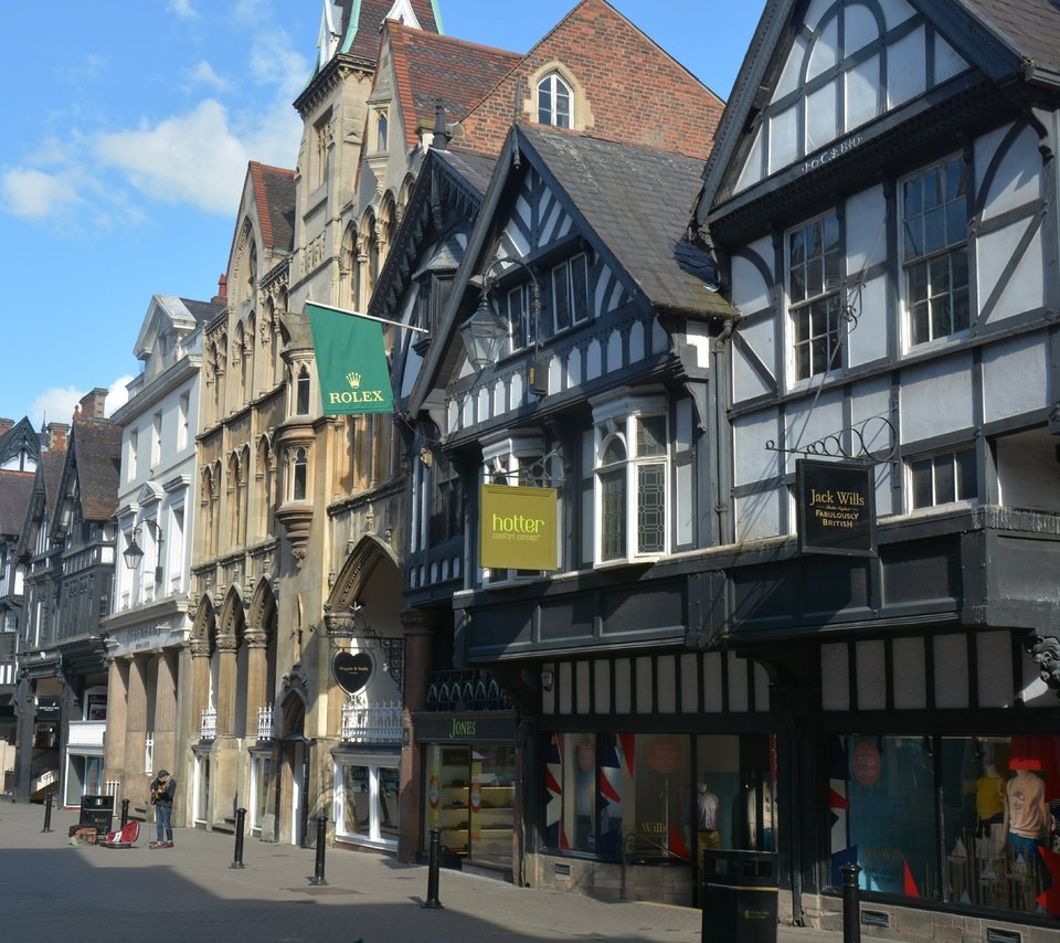 Обои город, улица, англия, здания, честер, the city, street, england, building, chester разрешение 5789x3859 Загрузить