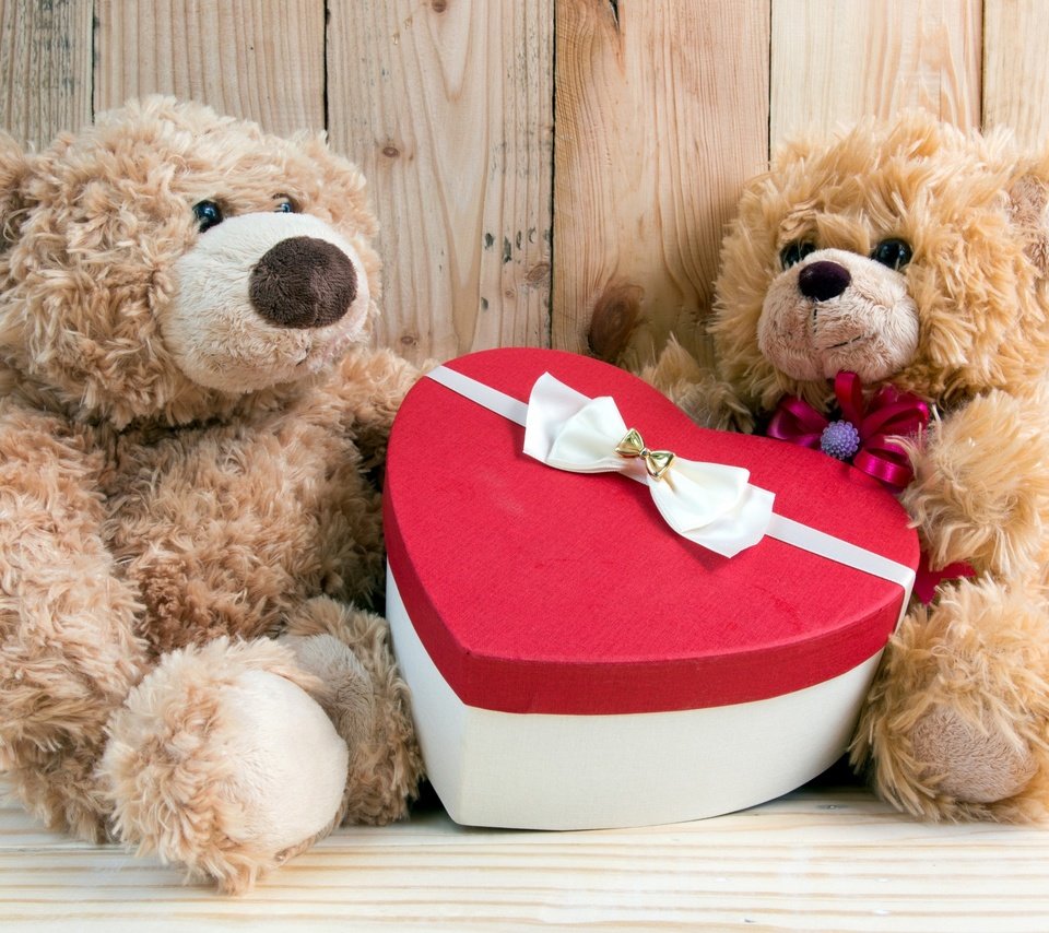 Обои мишки, любовь, парочка, подарок, коробка, медведи, день святого валентина, плюшевые мишки, bears, love, a couple, gift, box, valentine's day, teddy bears разрешение 2880x1800 Загрузить