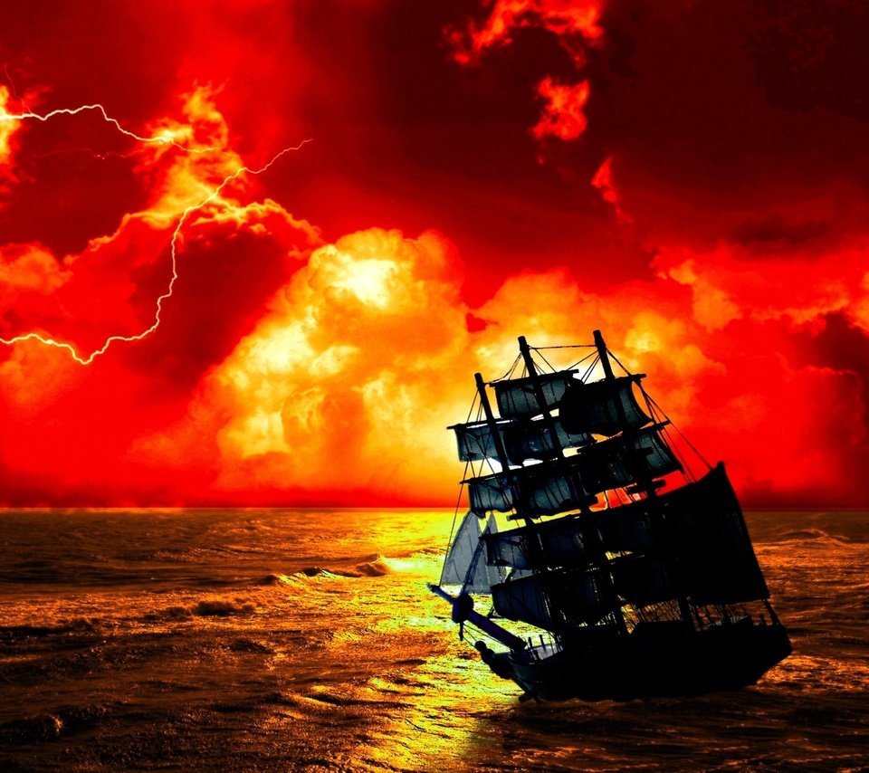Обои море, корабль, парусник, шторм, sea, ship, sailboat, storm разрешение 3840x2400 Загрузить