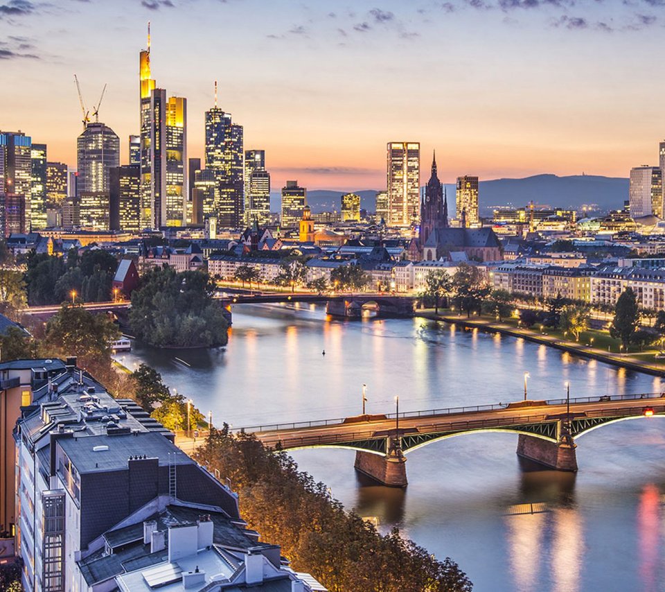 Обои огни, мост, город, германия, франкфурт-на-майне, lights, bridge, the city, germany, frankfurt am main разрешение 1920x1200 Загрузить