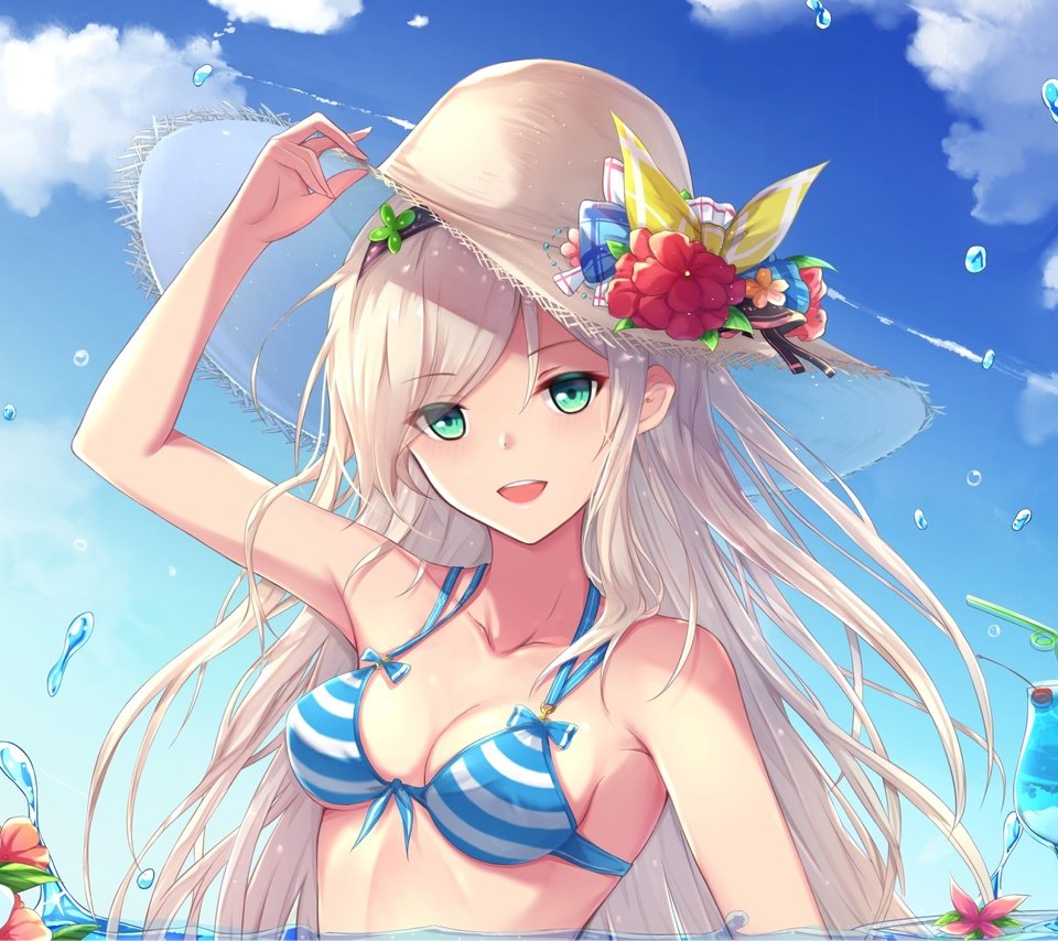 Обои праздник,  бикини, летнее, веселая, аниме девочка, holiday, bikini, summer, fun, anime girl разрешение 1920x1359 Загрузить