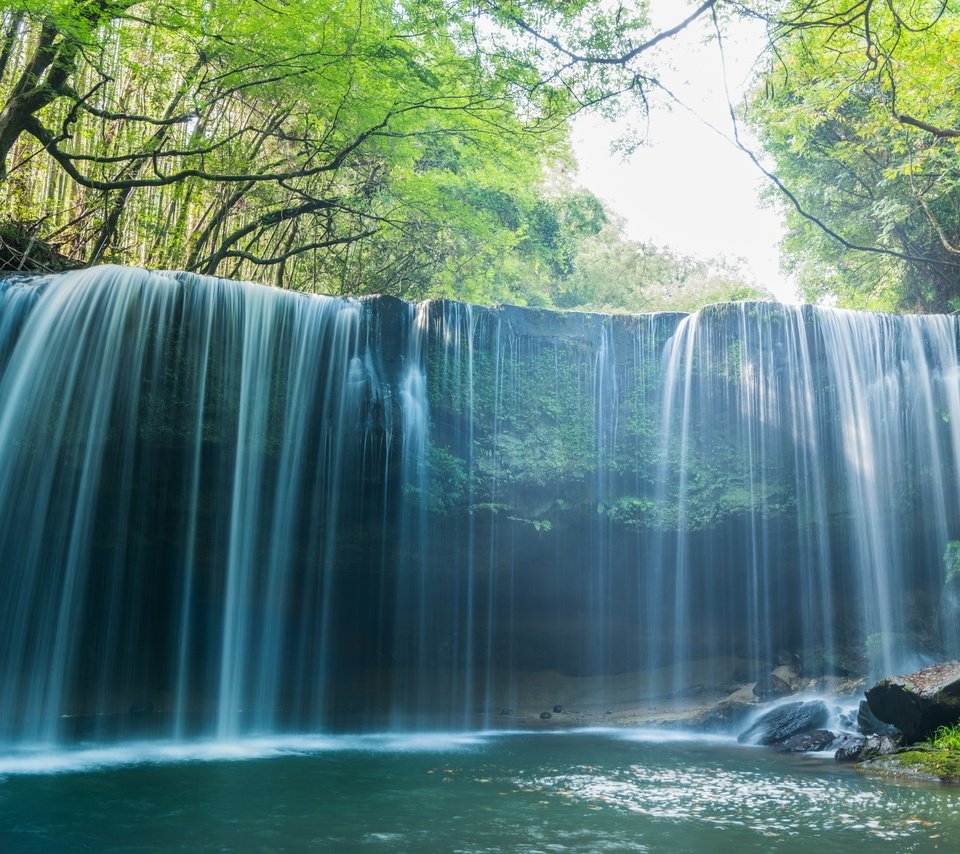 Обои деревья, вода, камни, лес, водопад, trees, water, stones, forest, waterfall разрешение 7360x4912 Загрузить