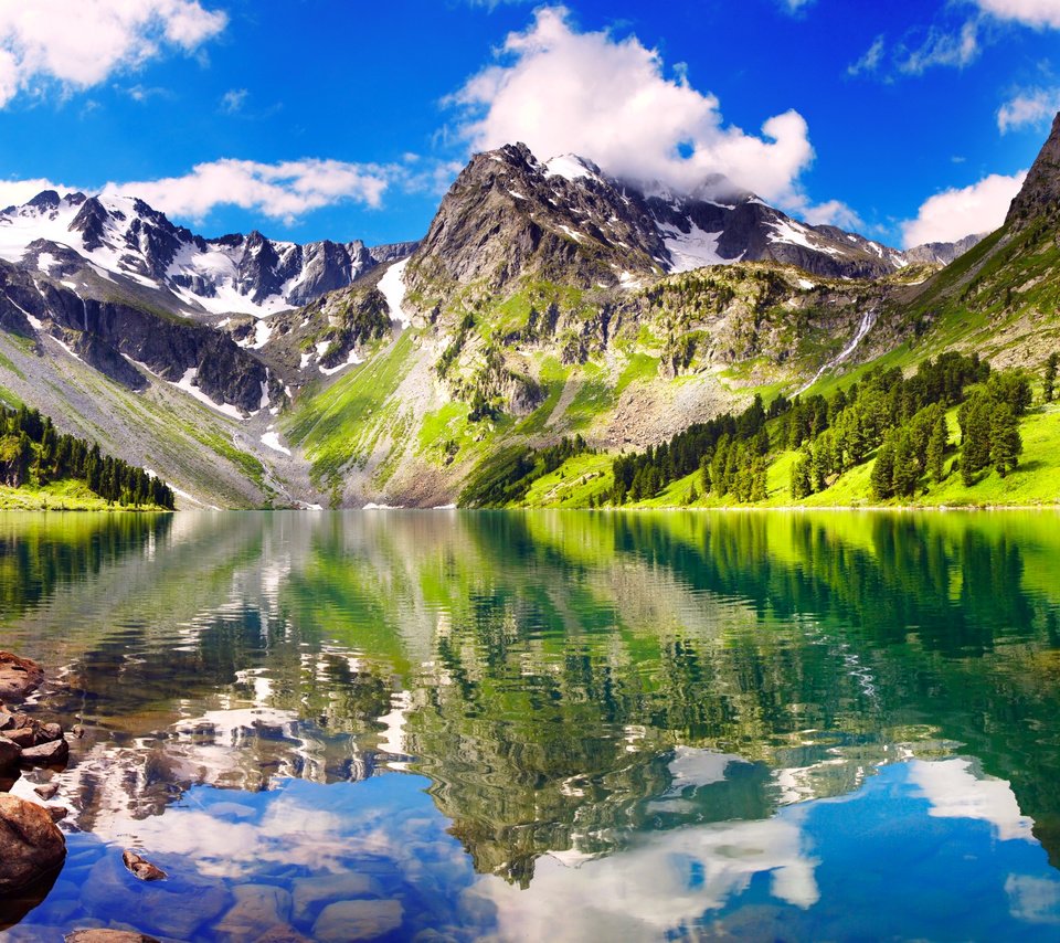 Обои озеро, горы, lake, mountains разрешение 3200x2400 Загрузить