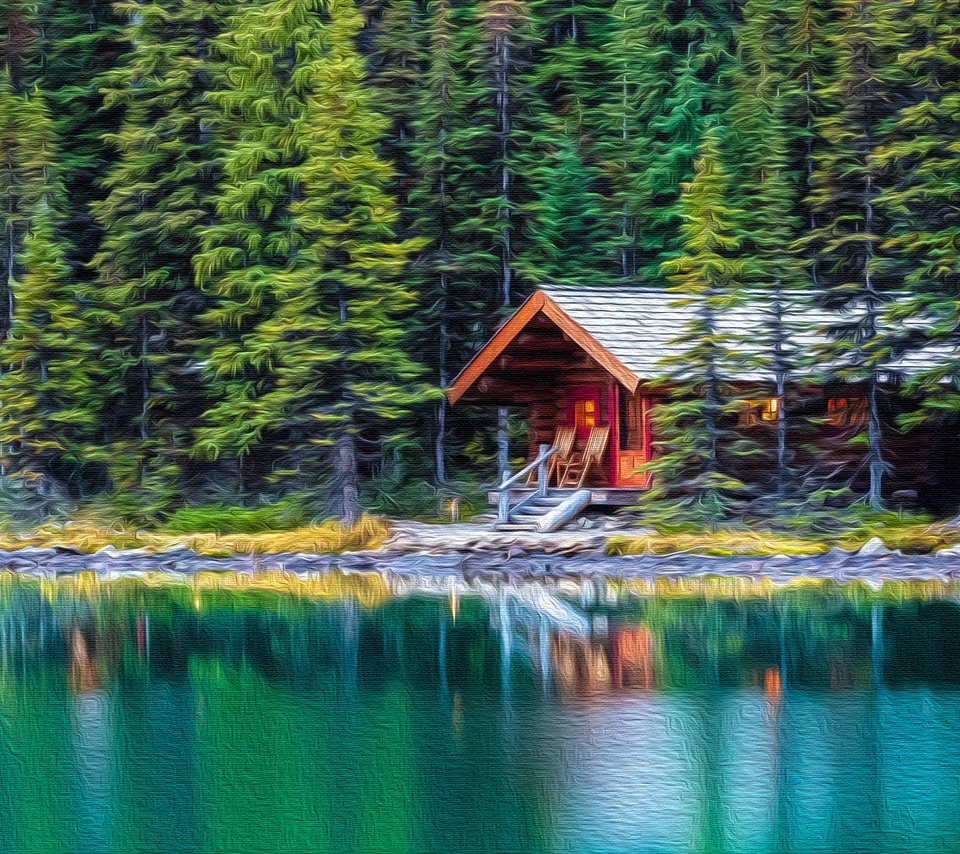 Обои деревья, озеро, лес, отражение, дом, хижина, trees, lake, forest, reflection, house, hut разрешение 3840x2160 Загрузить