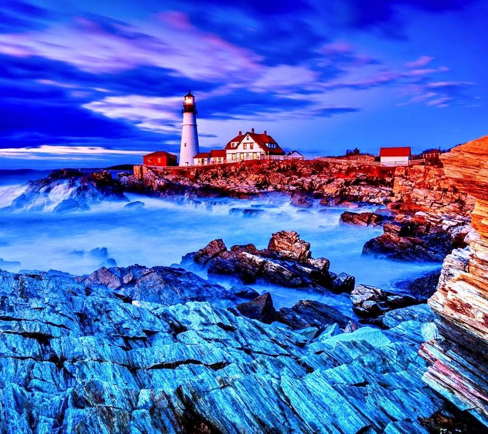 Обои камни, волны, море, маяк, stones, wave, sea, lighthouse разрешение 1920x1080 Загрузить