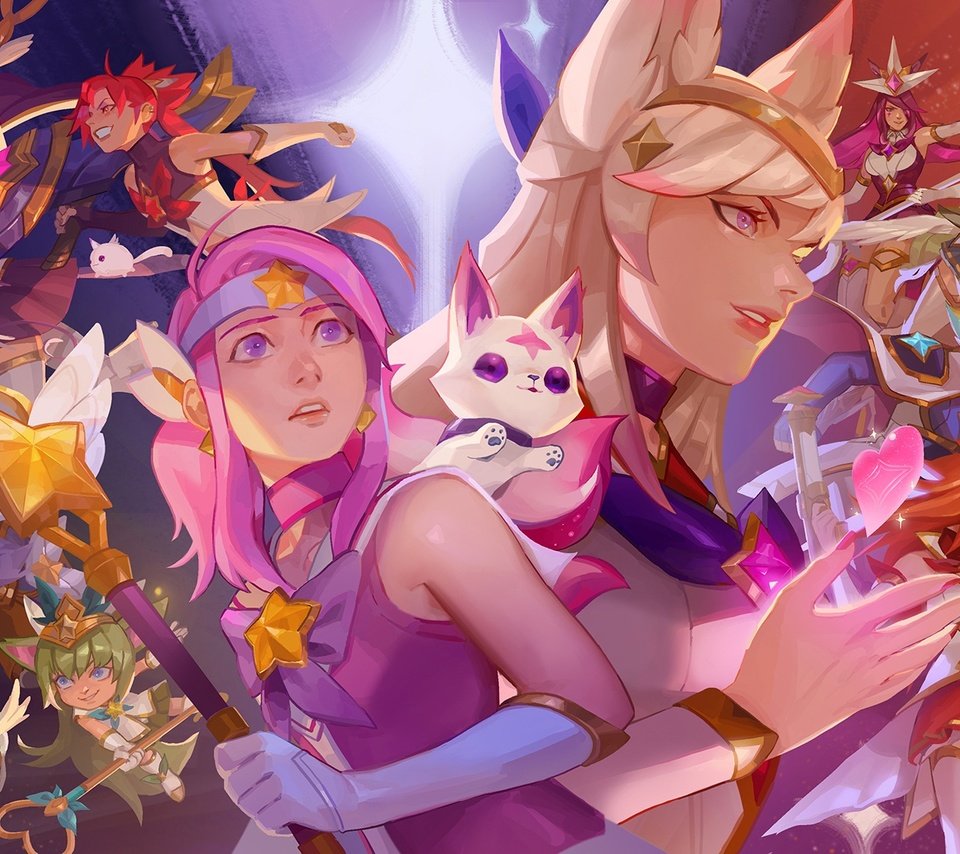 Обои lux, lulu, poppy, syndra, miss fortune, ahri, лига легенд, janna, jinx, soraka, ezreal, star guardians, league of legends, soraka is разрешение 1920x1080 Загрузить