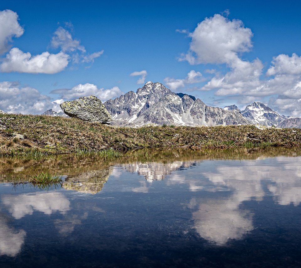 Обои озеро, горы, отражение, панорама, швейцария, энгадин, swiss alps, lake, mountains, reflection, panorama, switzerland, engadine разрешение 3800x1202 Загрузить