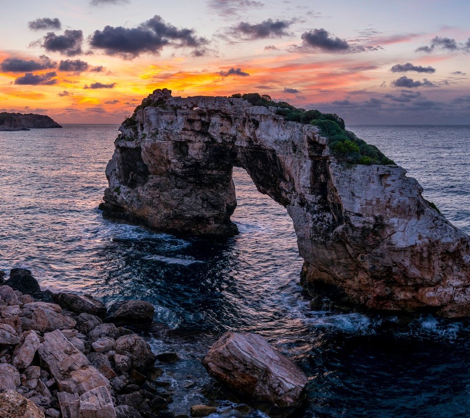 Обои пейзаж, море, арка, испания, майорка, landscape, sea, arch, spain, majorca разрешение 5120x2813 Загрузить