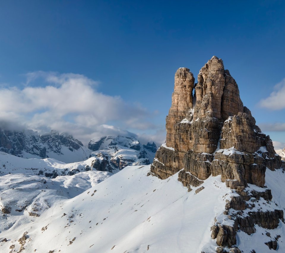 Обои снег, зима, гора, высота, италия, альпы, snow, winter, mountain, height, italy, alps разрешение 5120x3840 Загрузить