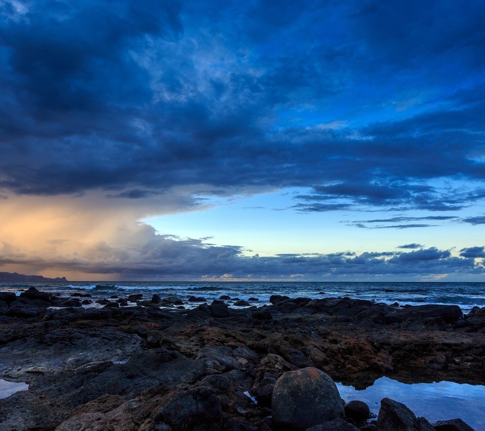 Обои небо, камни, берег, пейзаж, море, the sky, stones, shore, landscape, sea разрешение 3840x2160 Загрузить