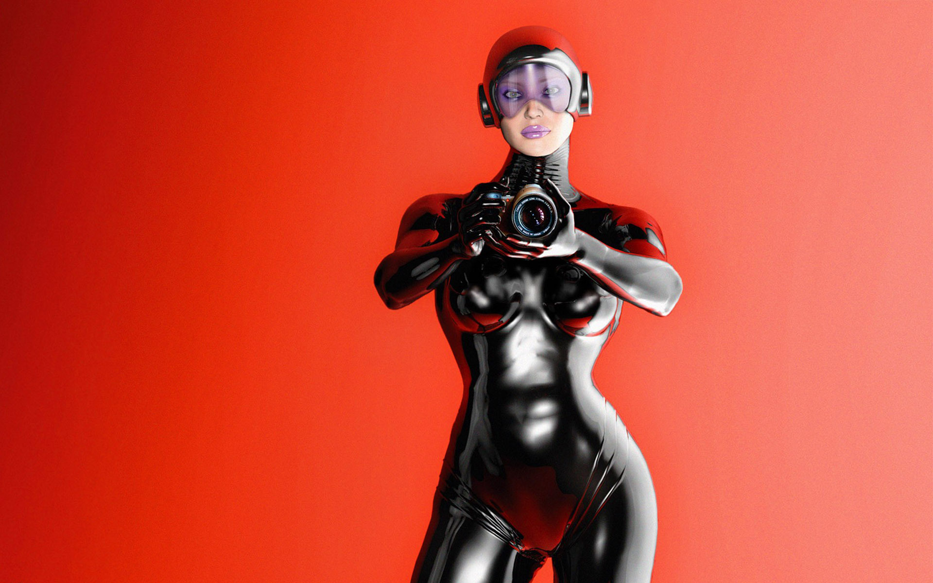 Девушка робот в латексном костюме